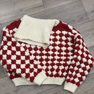 Vici small Red and Cream Checkered Turtleneck Sweater